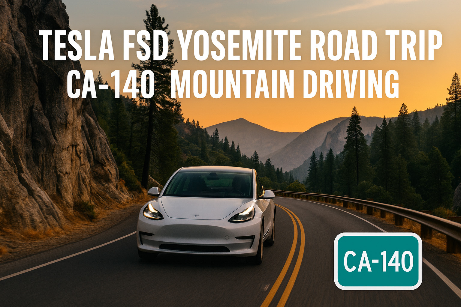 Tesla FSD Yosemite Road Trip CA‑140 Mountain Driving