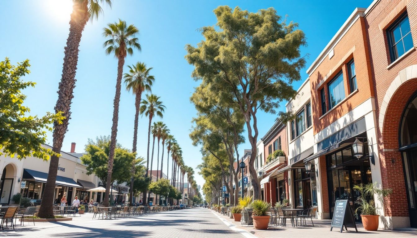 Sunny downtown Palo Alto street in Silicon Valley