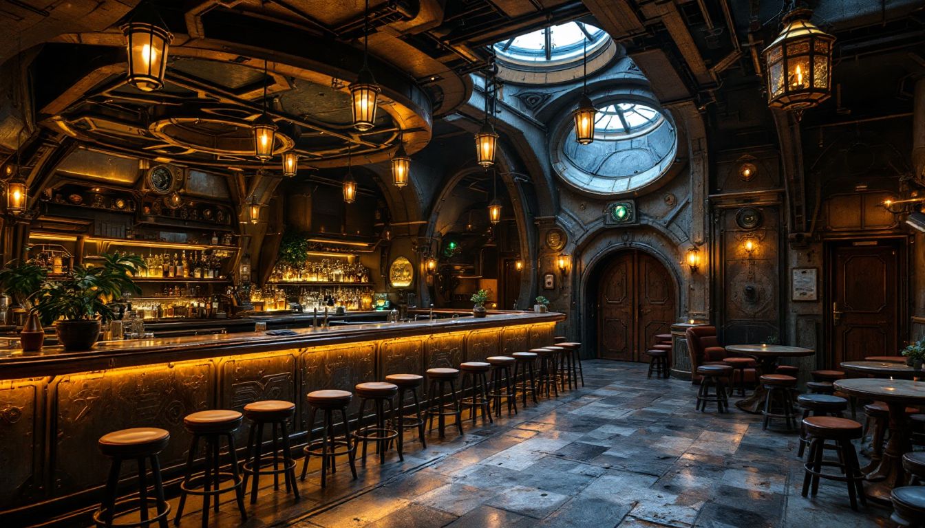 Atmospheric sci-fi themed bar interior