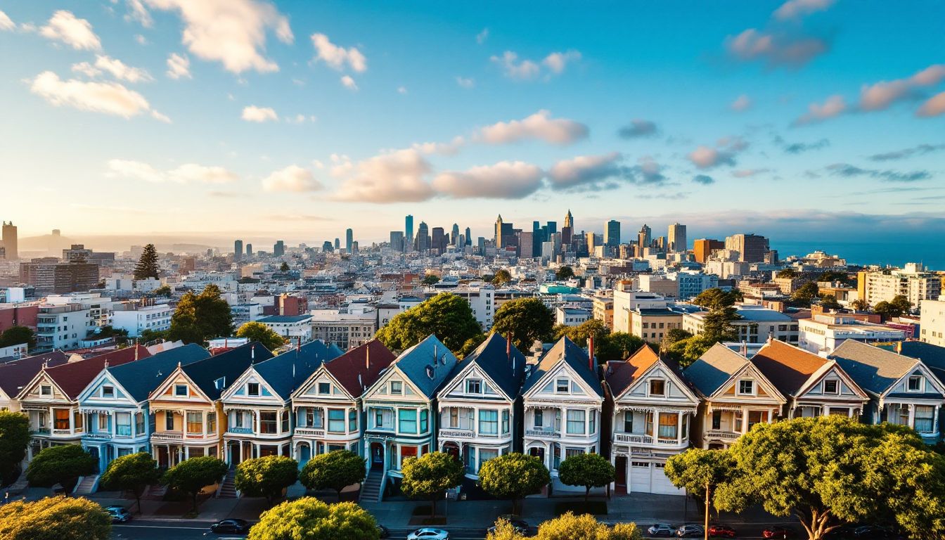 San Francisco skyline with classic Victorian row houses