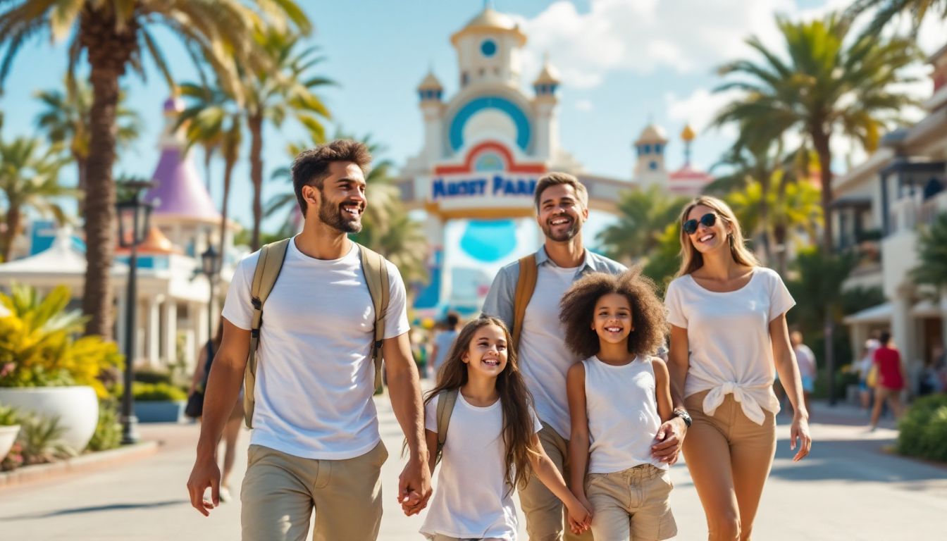 Excited family at a California theme park