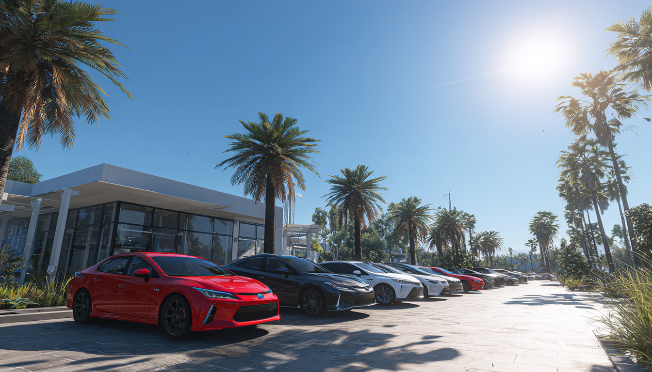 Cars at a California car dealership