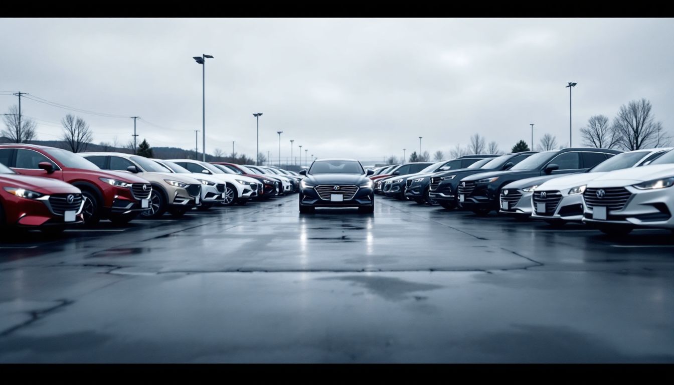 Rows of used cars on a dealer lot