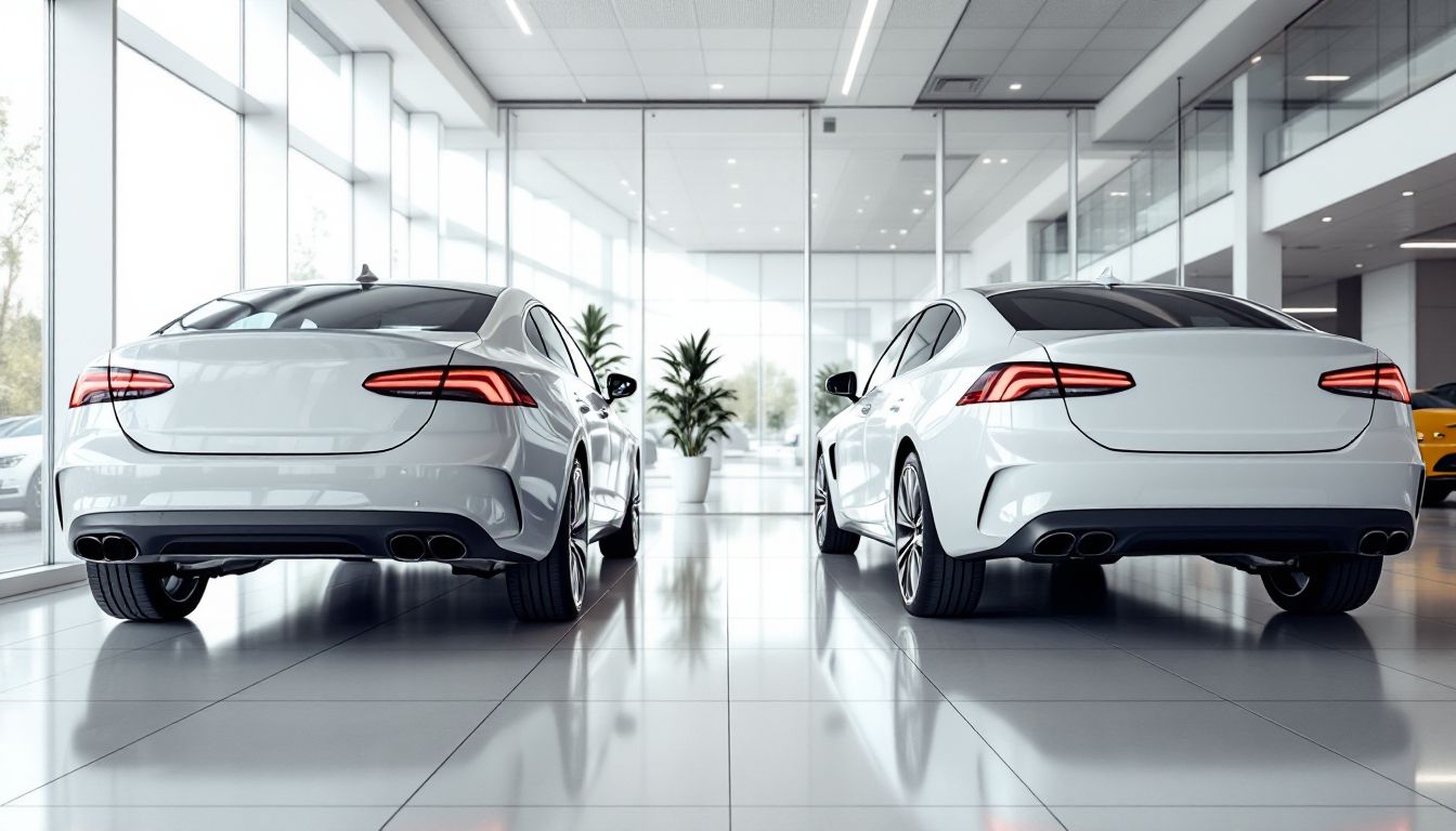 Cars on display in a dealership showroom