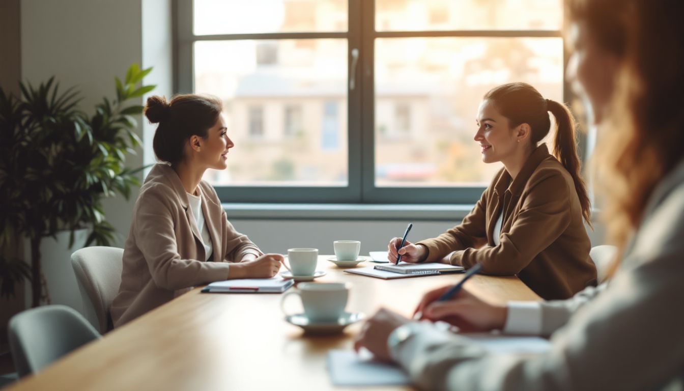 A calm hiring conversation in a bright office