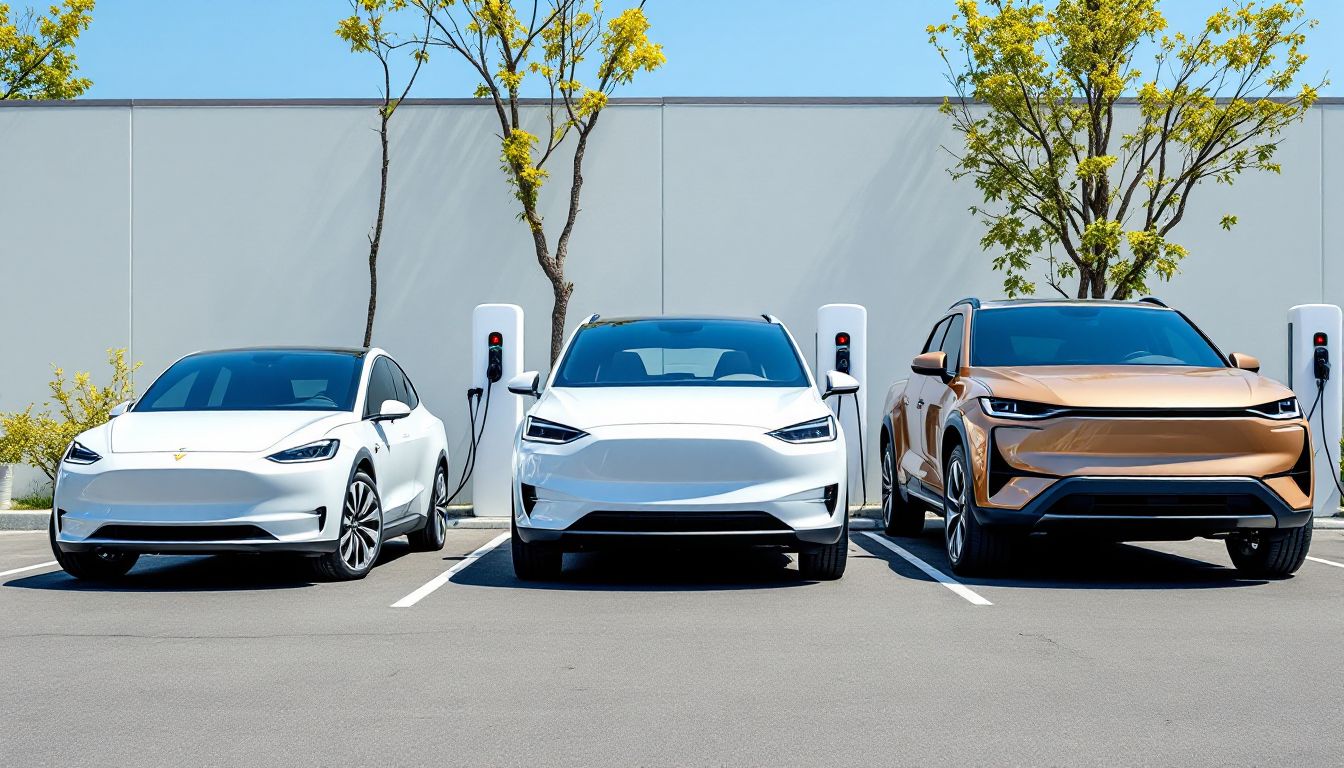 Different EV models charging side by side