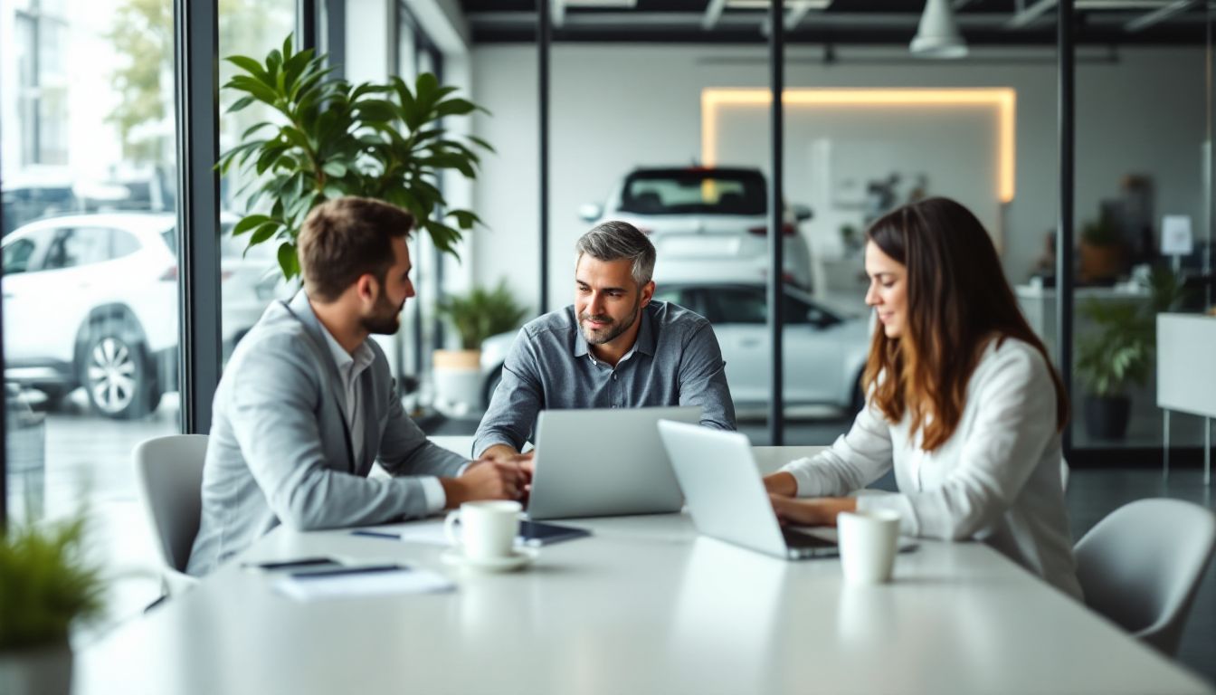 Dealership team working together in the office