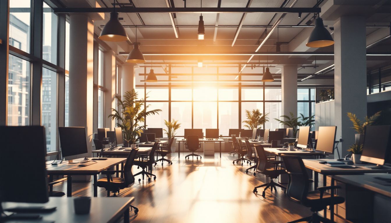 Early morning light in an empty open-plan office