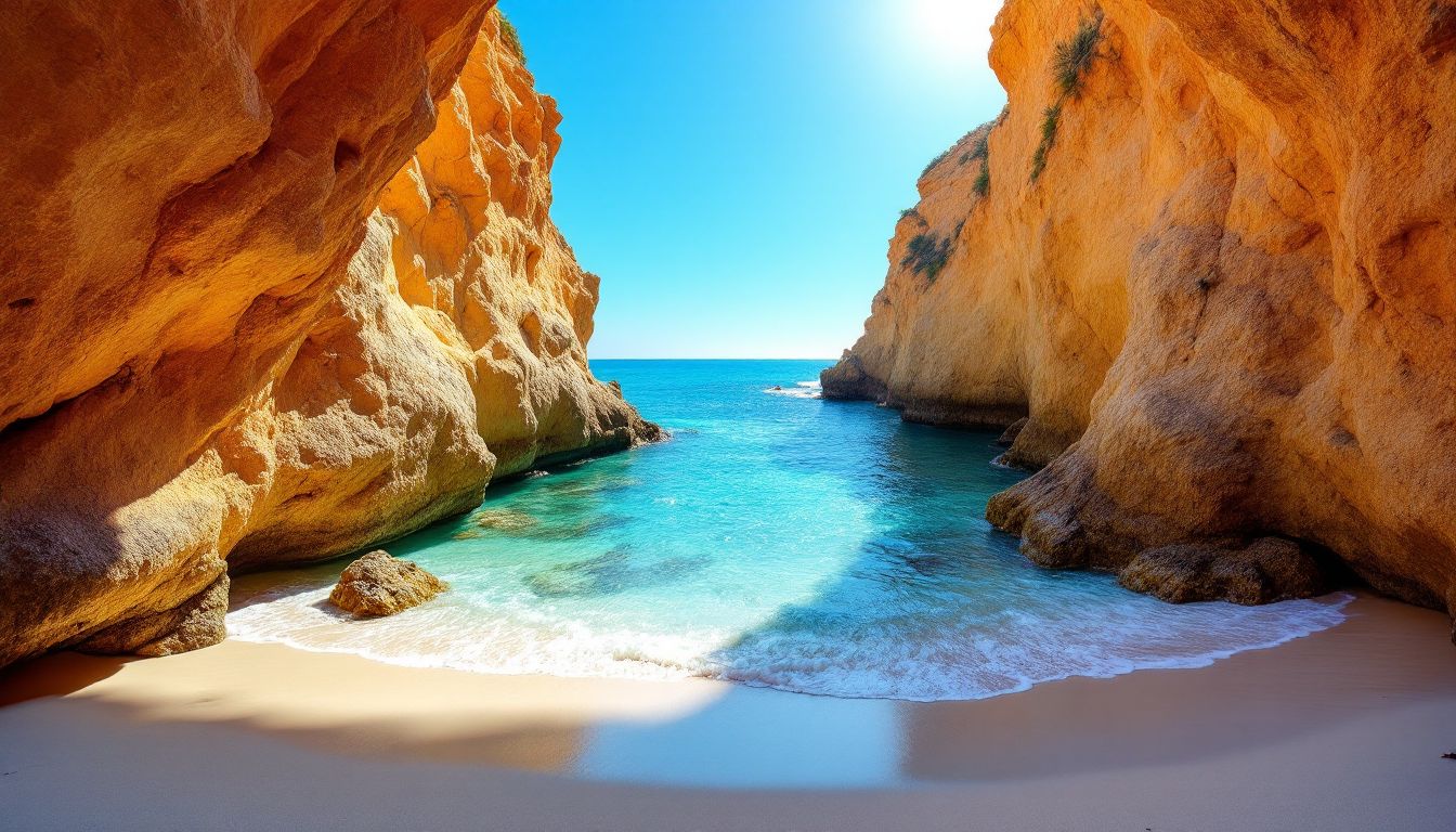 Emerald cove framed by sandstone cliffs