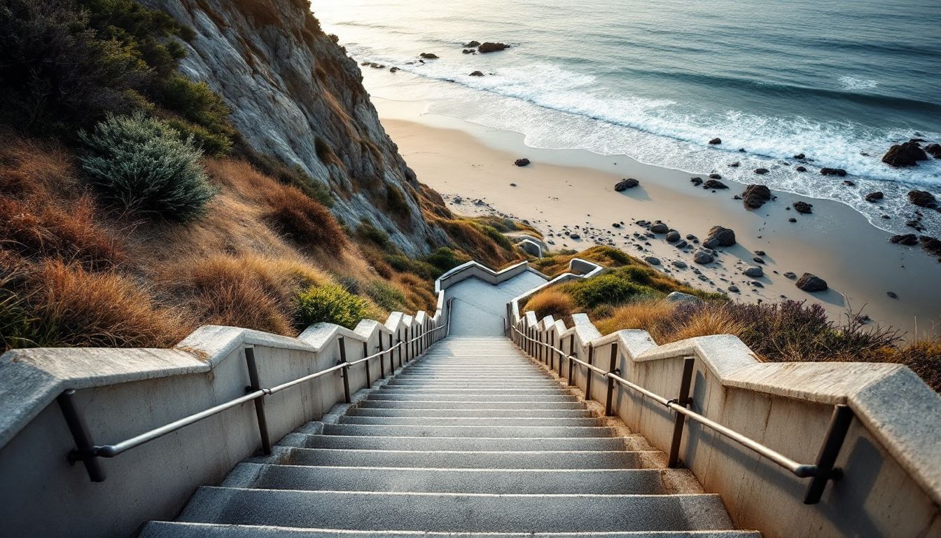 Long staircase down the coastal bluff