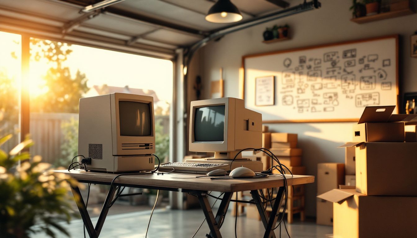 A 1990s garage startup workspace