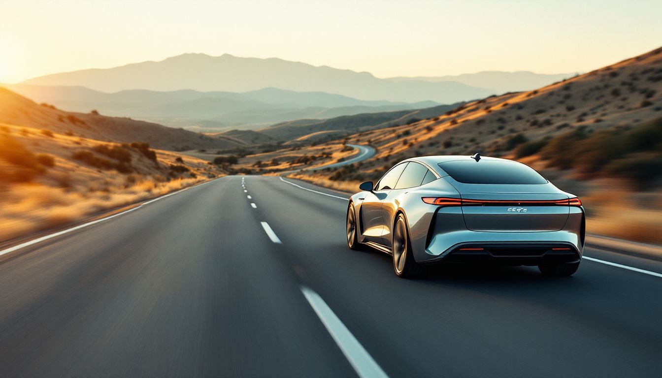 A silver hybrid sedan on a California highway