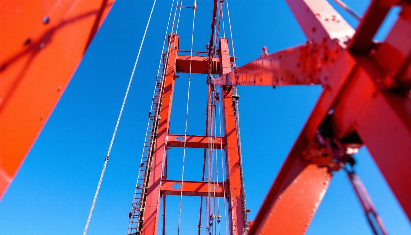 Golden Gate Bridge view of the orange structural steel up close