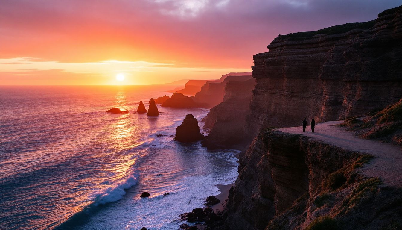 Golden hour light on Pacific coastal bluffs