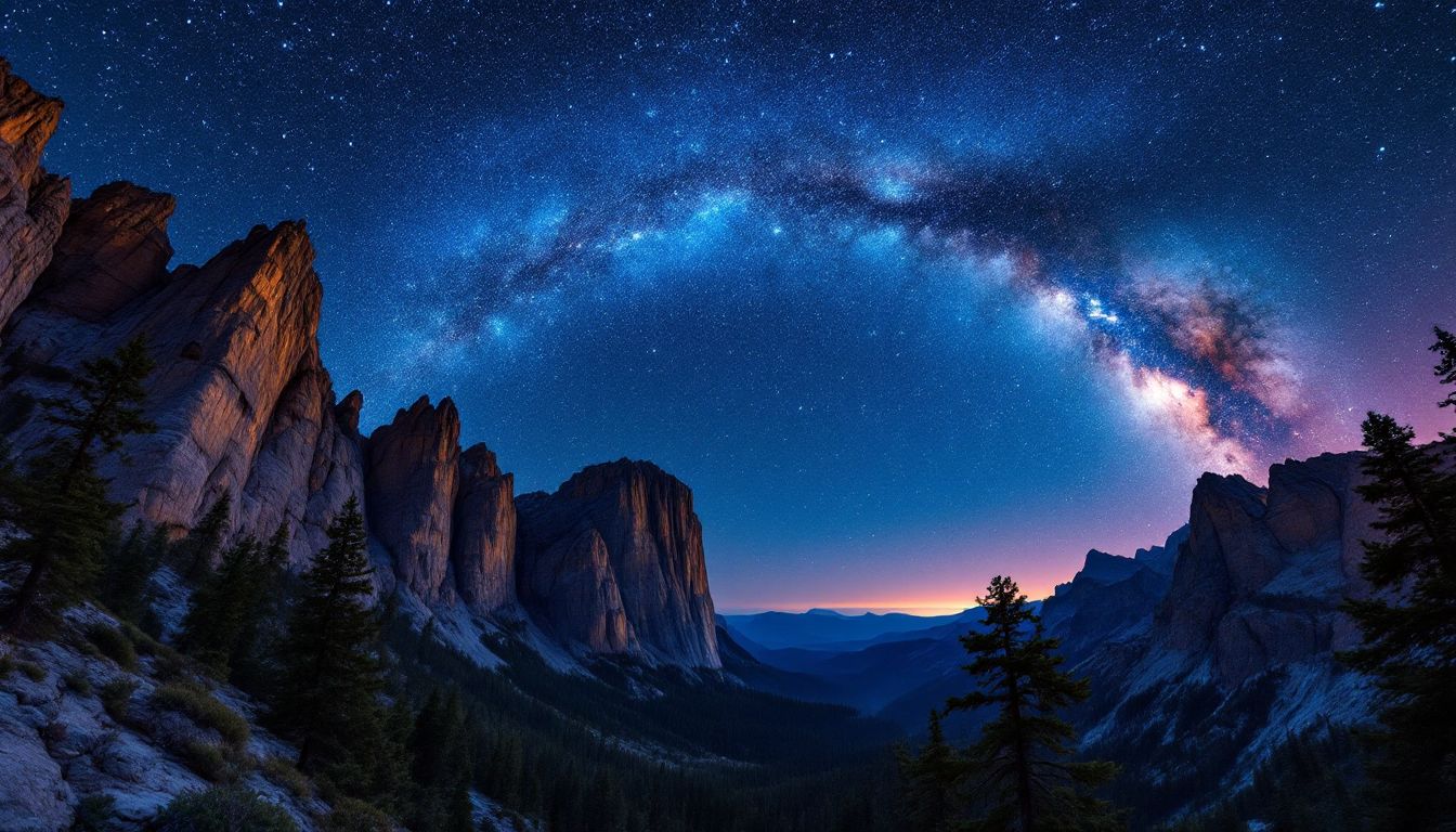 Milky Way over granite cliffs on a clear Sierra night