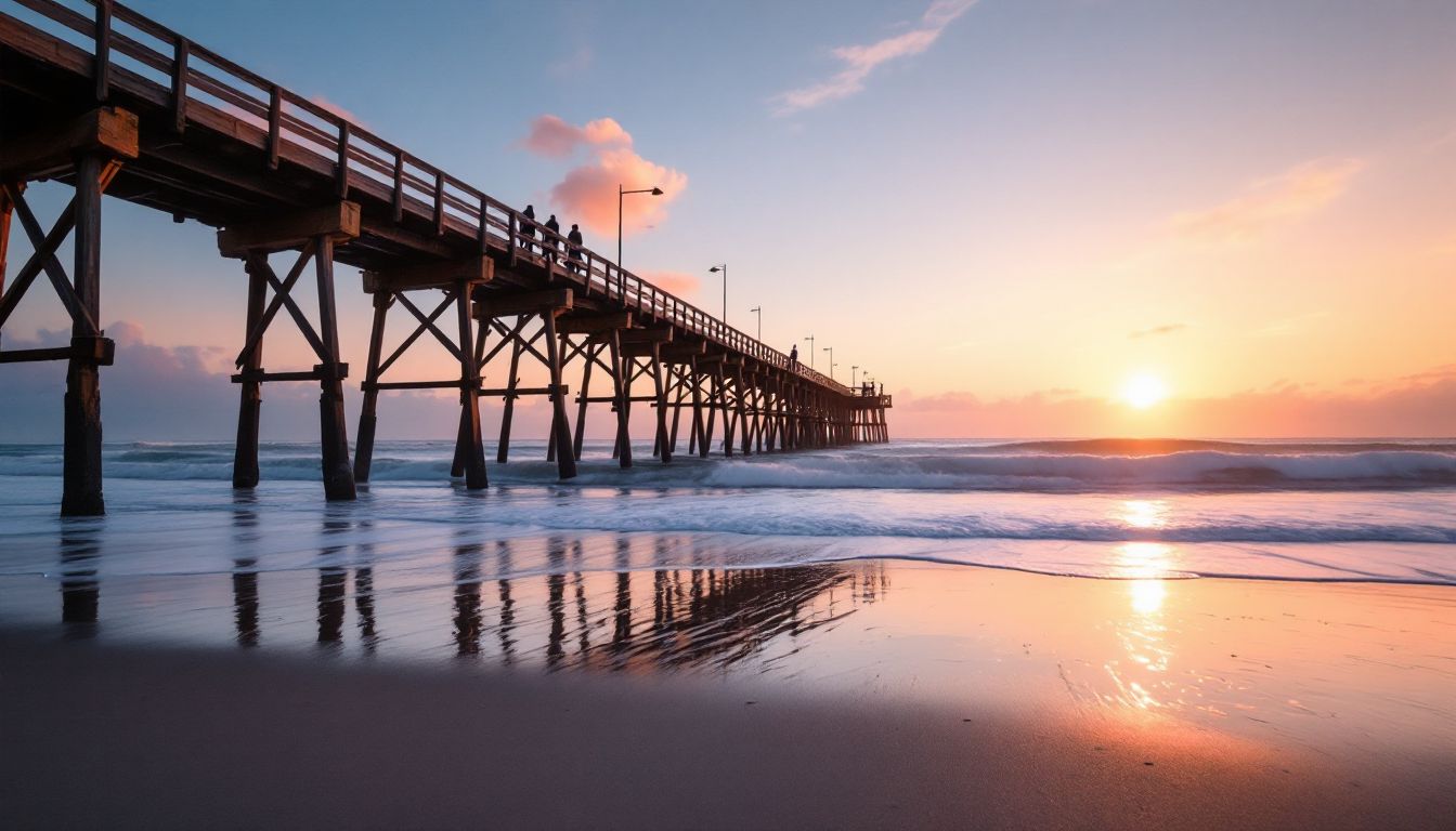 Wooden pier silhouetted against the sunset