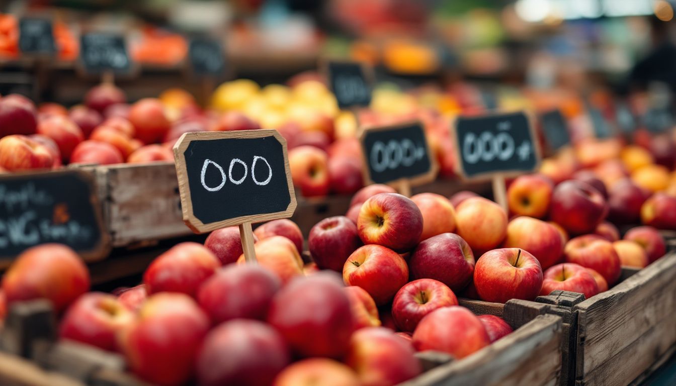 Apples in crates at a produce stand